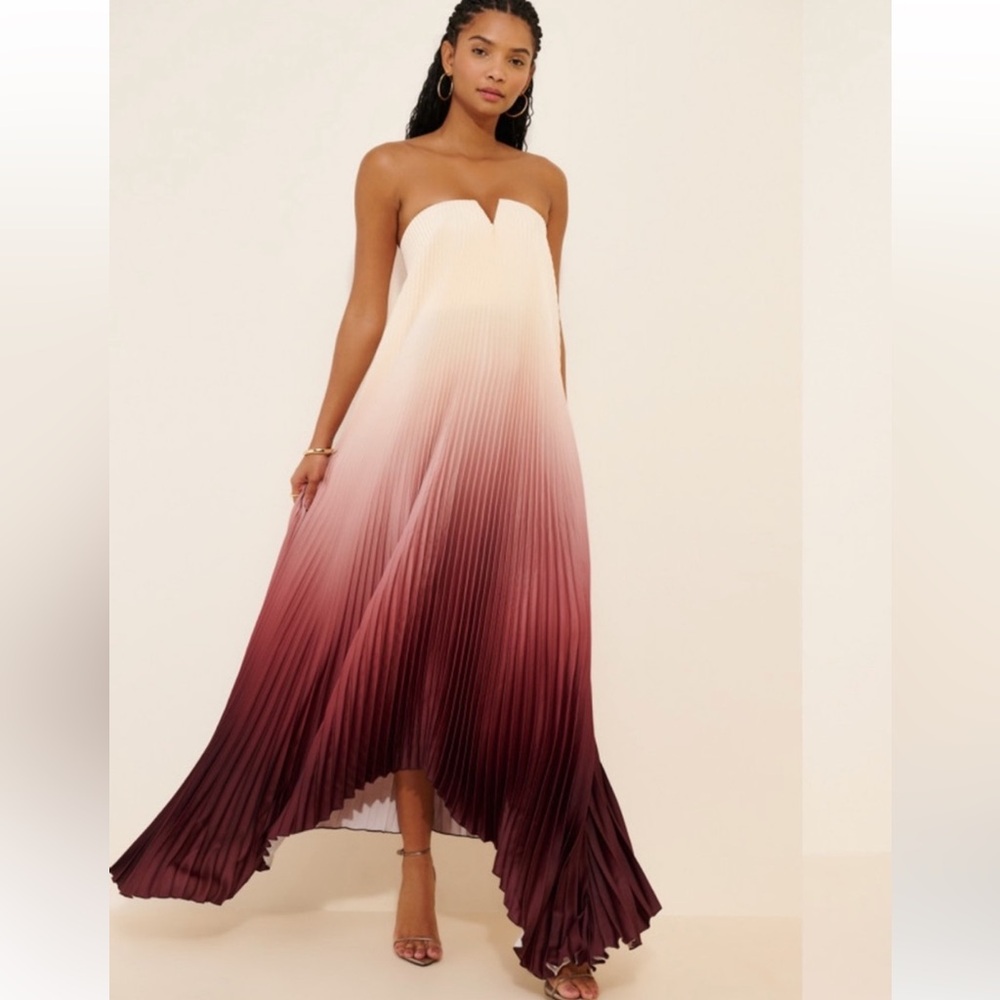 L’IDEE Black Tie Gown Pleated Ombre Size 4 Strapless Pleated